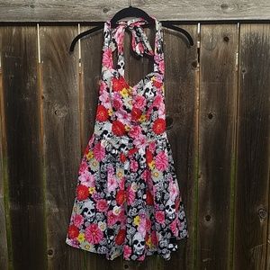 Hell Bunny Sweetheart Skull Floral Halter Dress